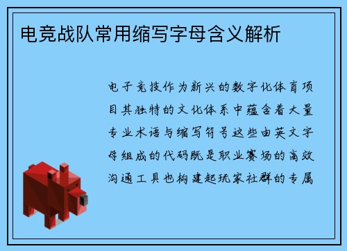 电竞战队常用缩写字母含义解析